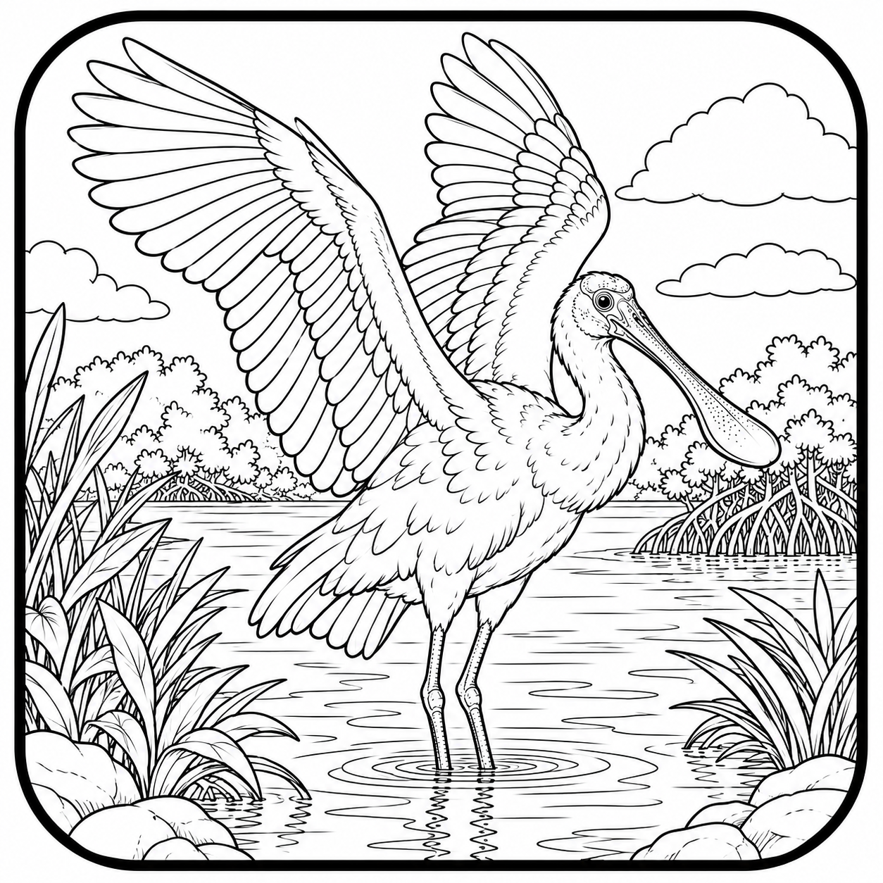 spoonbill in a marshland wetland