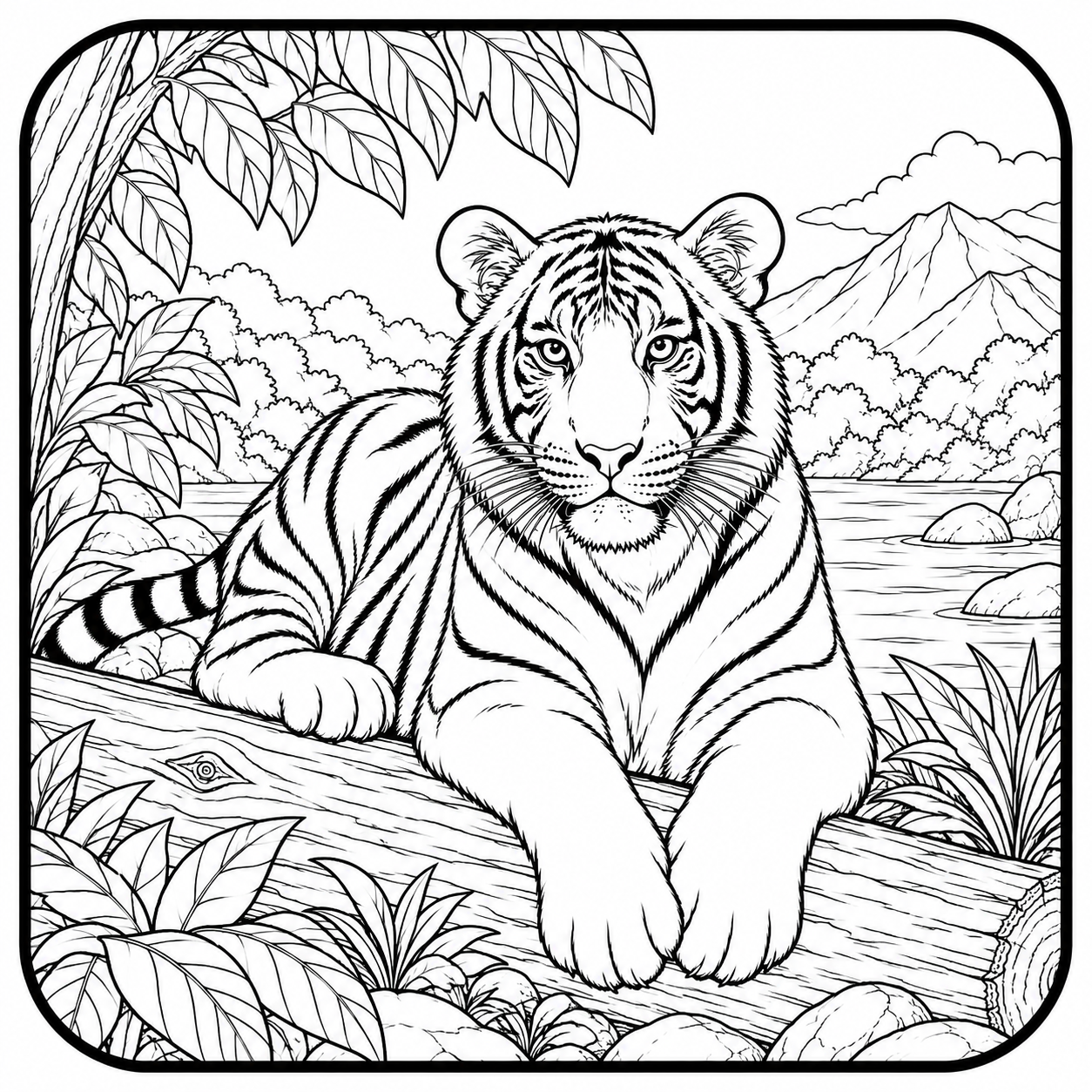 tigre en la naturaleza para colorear